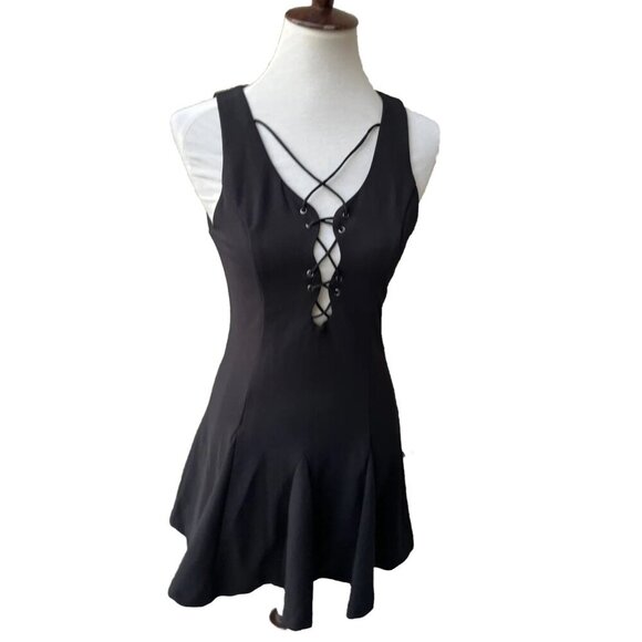 Tea & Cup Womens’s Black Lace Up Skater Mini Dress Size M - Picture 7 of 12